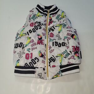 COOGI Kids White Puffer Vest 18M Parrot Graphic‎ Print Gold Zipper Pockets